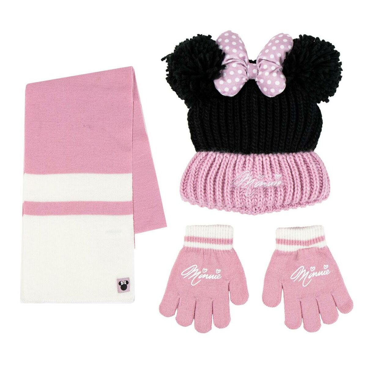 Gorro, Cachecol e Luvas Minnie Mouse Cor de Rosa 3 Peças