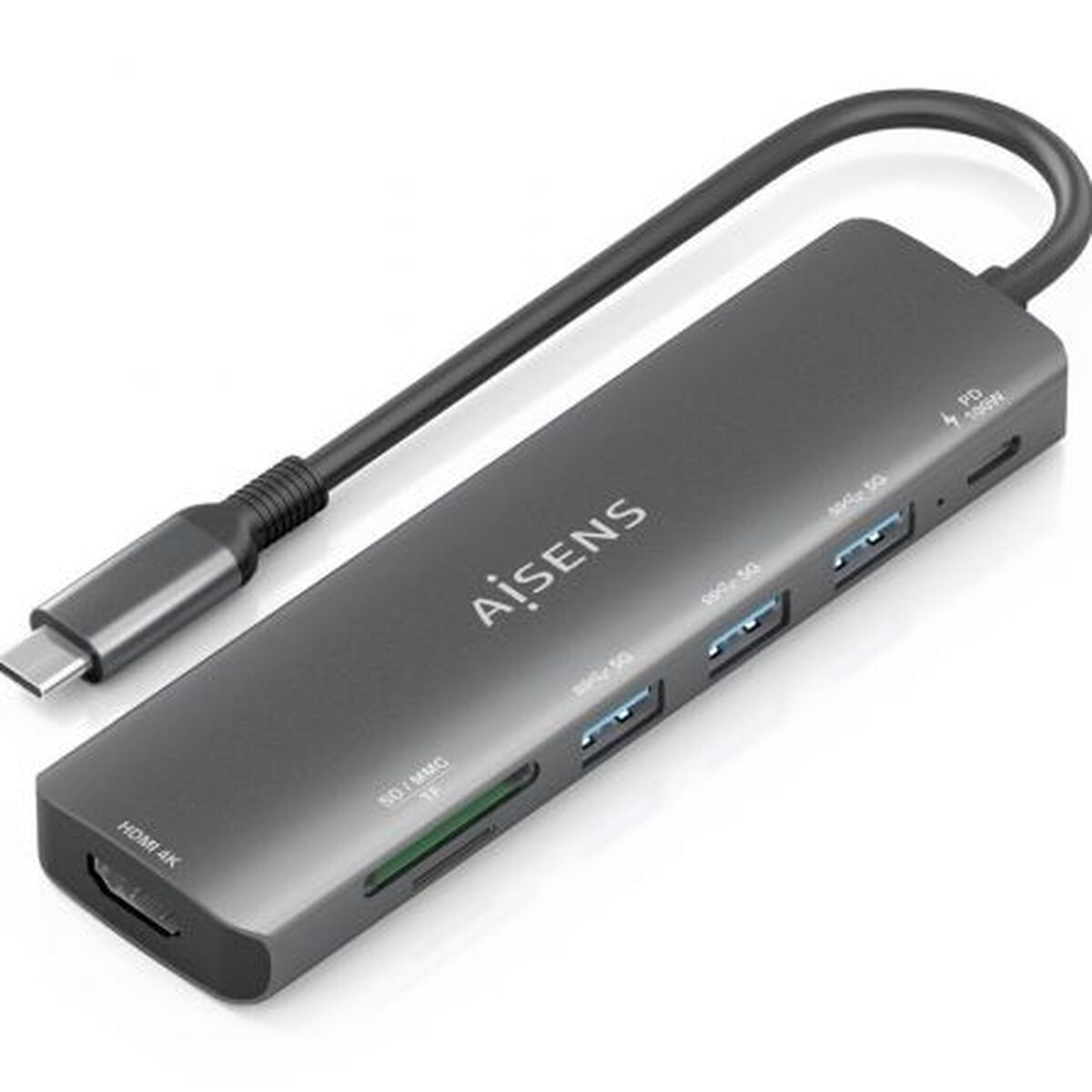 Hub USB Aisens 7 EN 1 Cinzento 100 W
