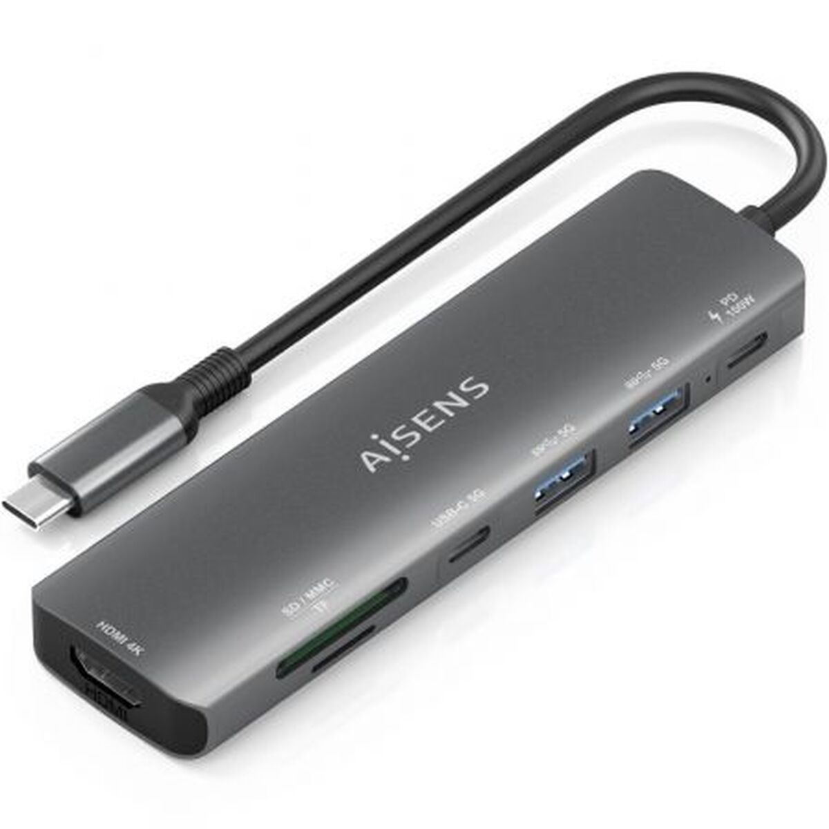 Hub USB Aisens 7 EN 1 Cinzento 100 W