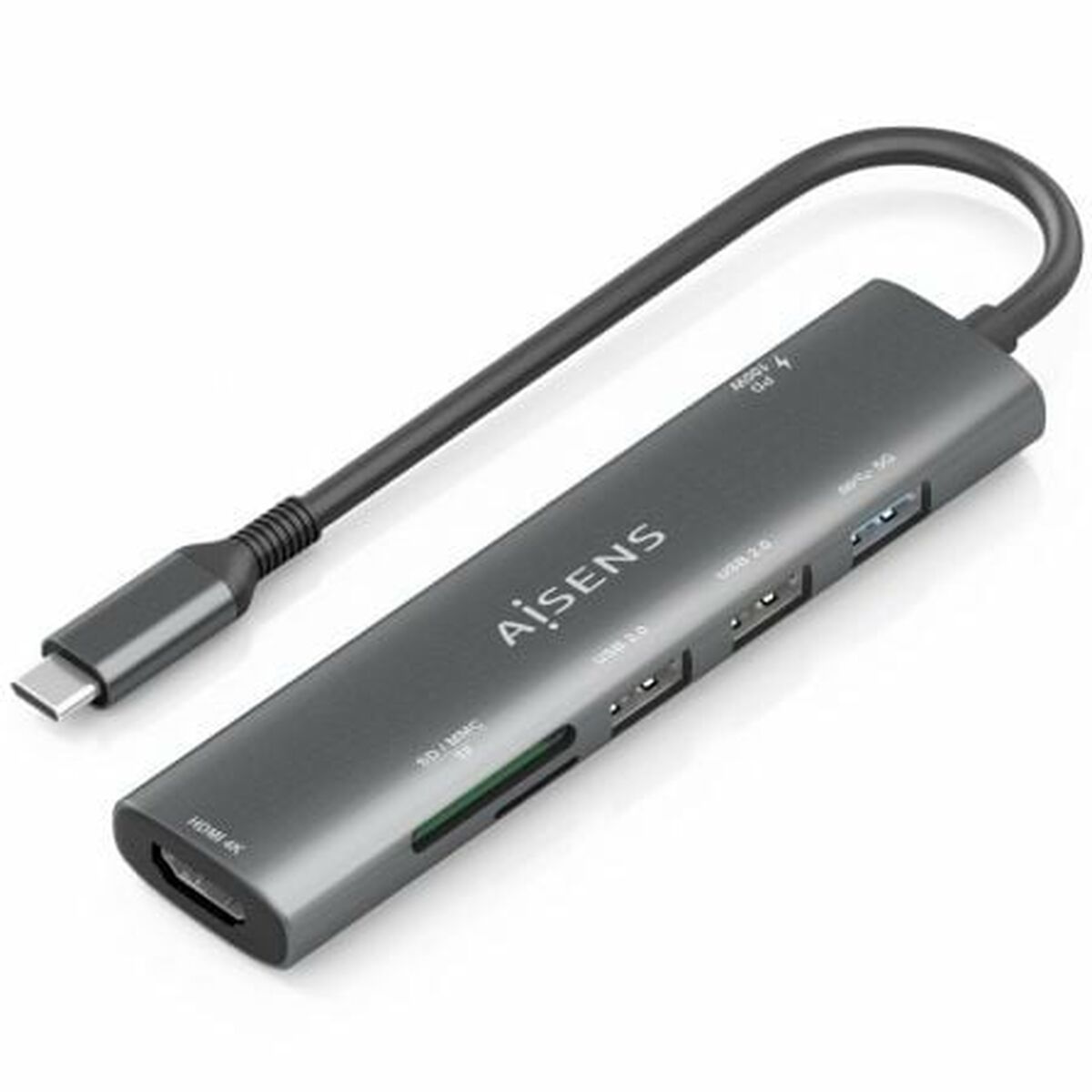 Hub USB Aisens 7 EN 1 Cinzento 100 W