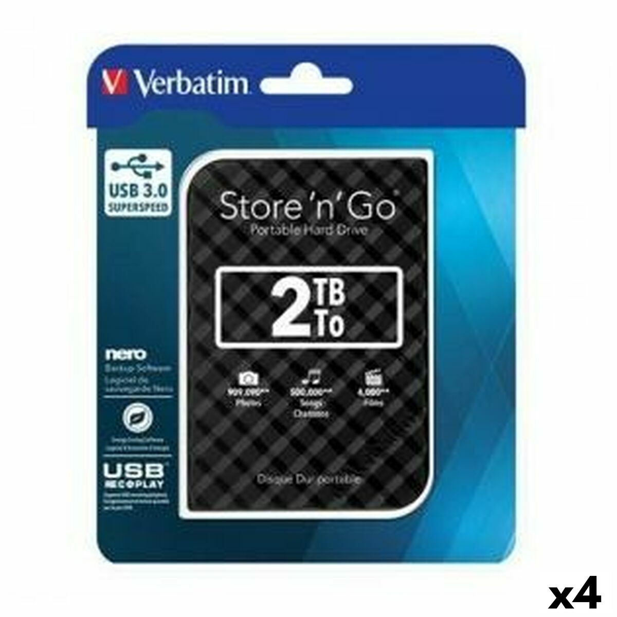 Disco Duro Externo Verbatim STORE 'N' GO GEN 2 Preto HDD 2 TB (4 Unidades)