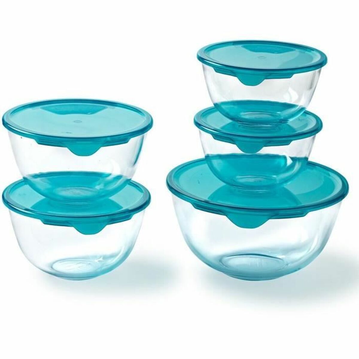 Conjunto de Lancheiras Pyrex Transparente Turquesa 5 Peças