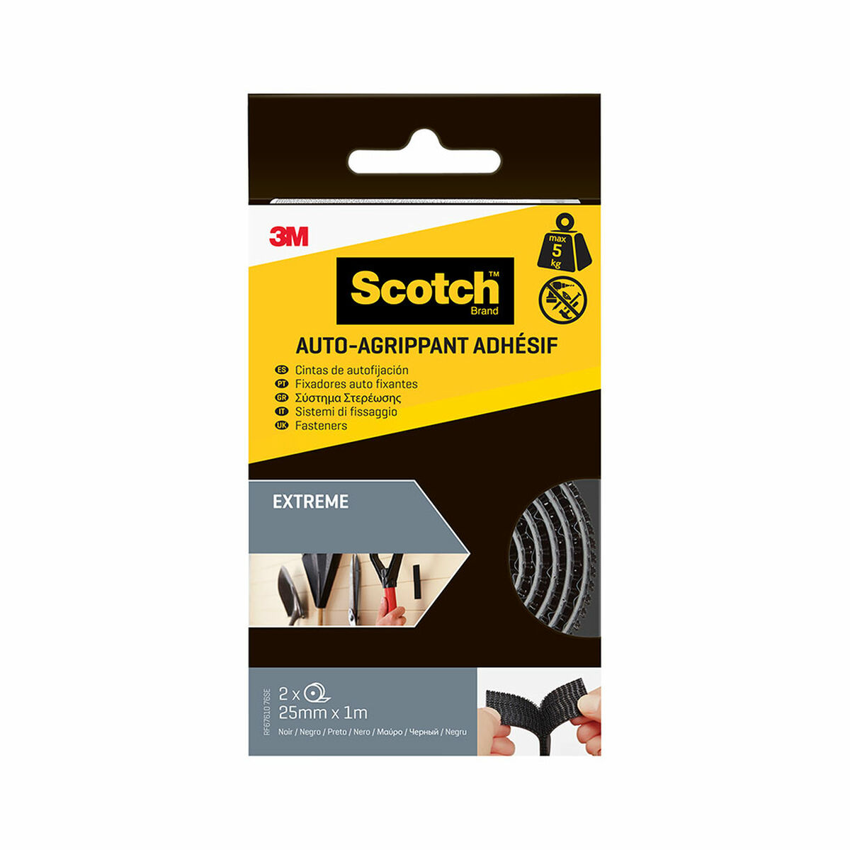 Fita Adesiva Scotch Preto 25 mm x 1 m 1,5 m 5 kg 2 Peças