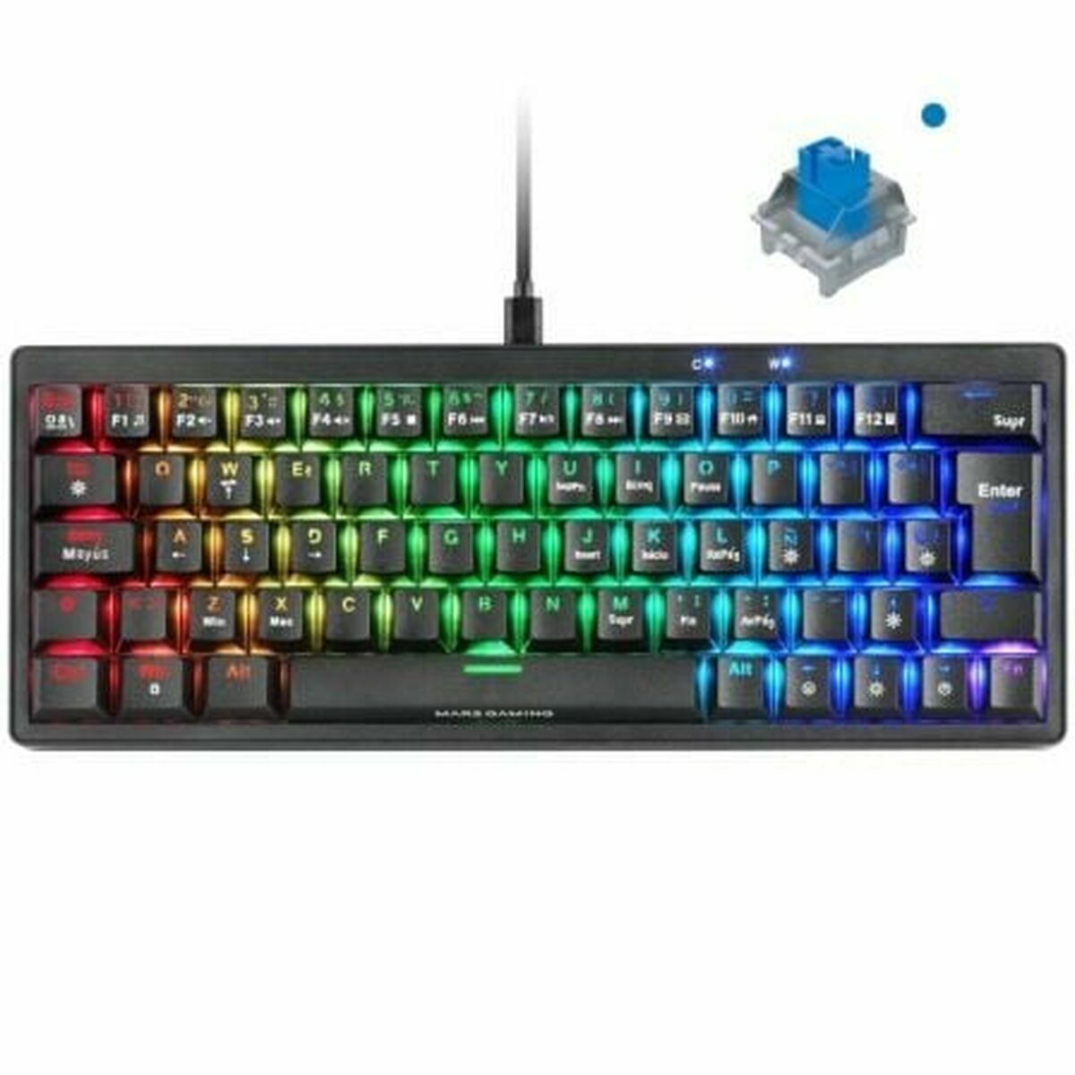 Teclado Gaming Mars Gaming MKMINIPROBES Qwerty US Preto