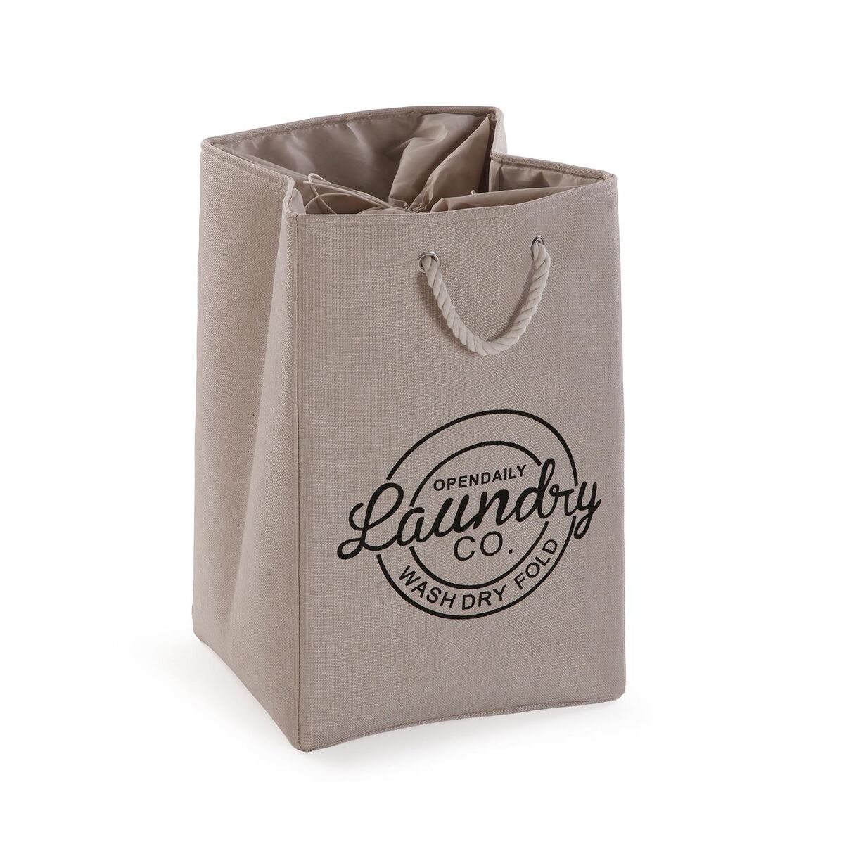 Cesto de Roupa Suja Versa Creme Poliéster PVC Metal EVA 30 x 55 x 36 cm