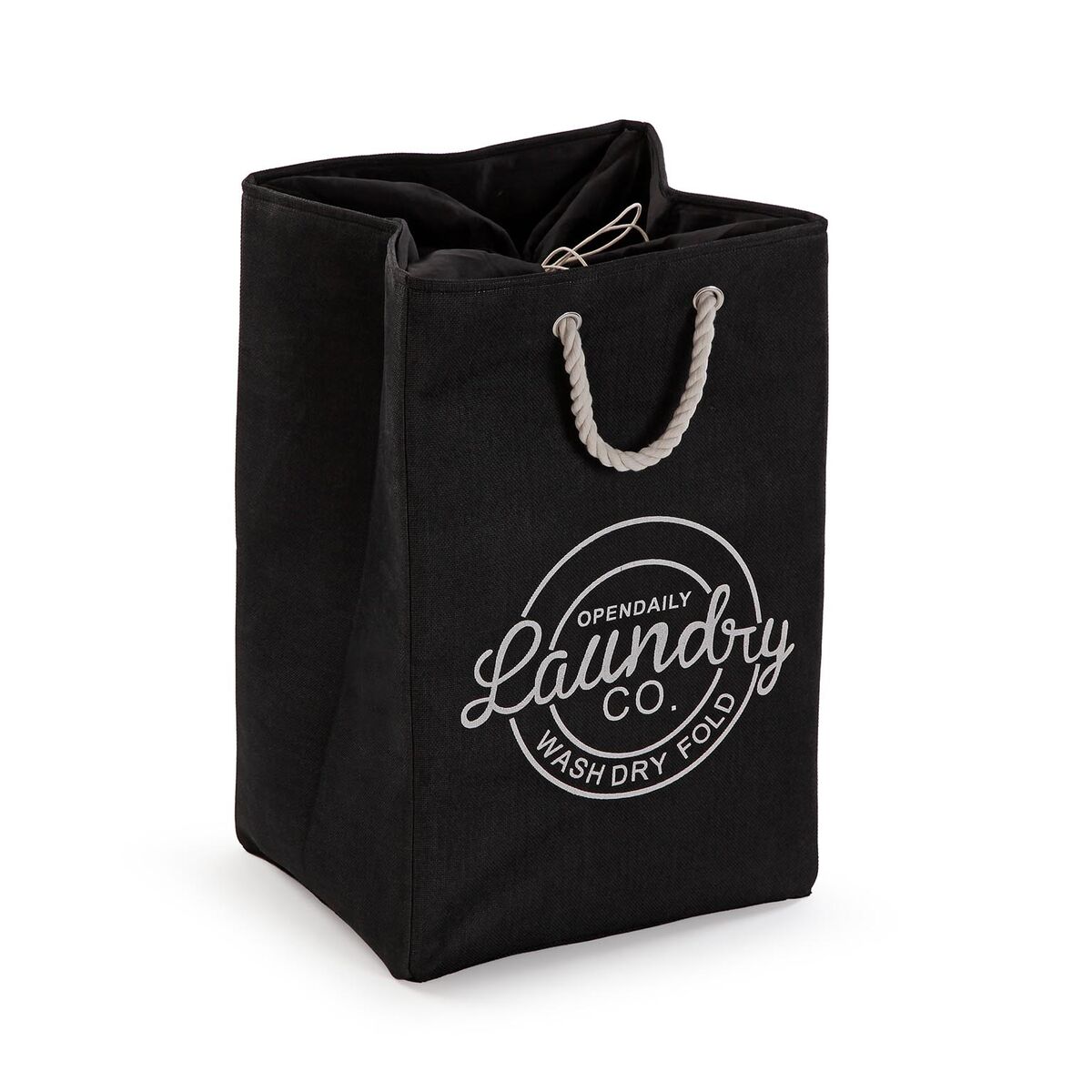 Cesto de Roupa Suja Versa Preto Poliéster PVC Metal EVA 30 x 55 x 36 cm