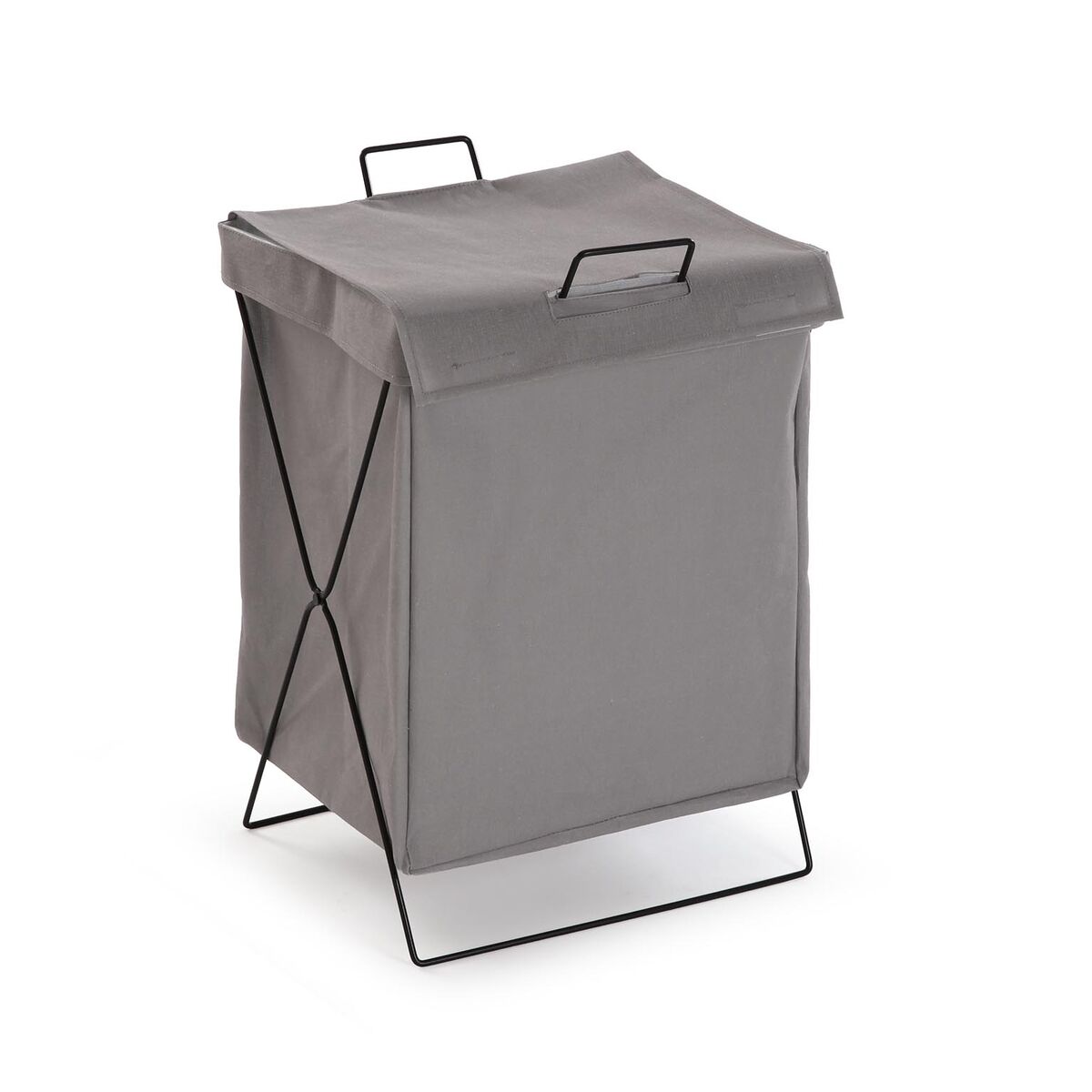 Cesto de Roupa Suja Versa Cinzento Poliéster Metal Polietileno 35 X 48 X 30 CM