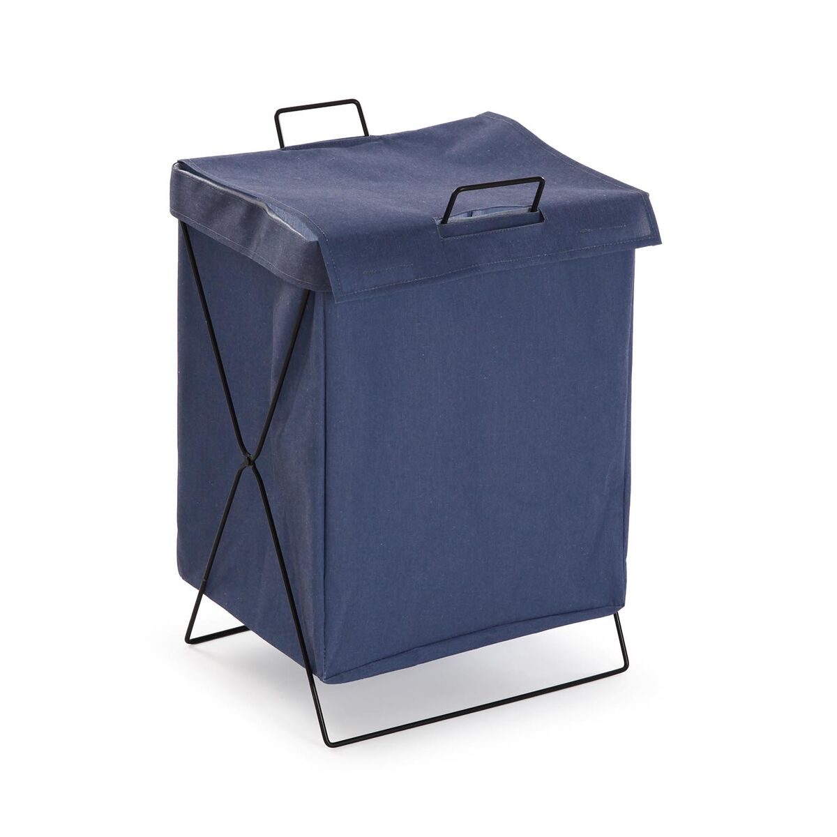 Cesto de Roupa Suja Versa Azul Poliéster Metal Polietileno 35 X 48 X 30 CM