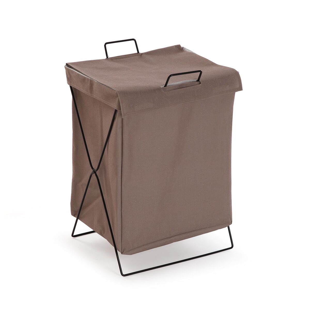 Cesto de Roupa Suja Versa Castanho Poliéster Metal Polietileno 35 X 48 X 30 CM