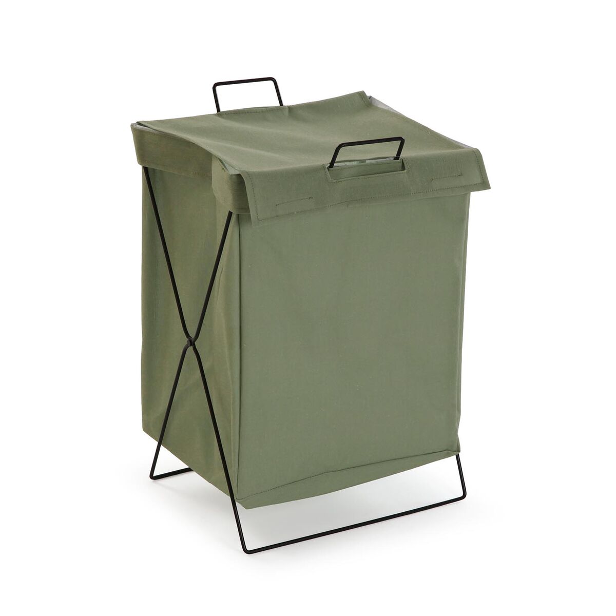 Cesto de Roupa Suja Versa Verde Poliéster Metal Polietileno 35 X 48 X 30 CM