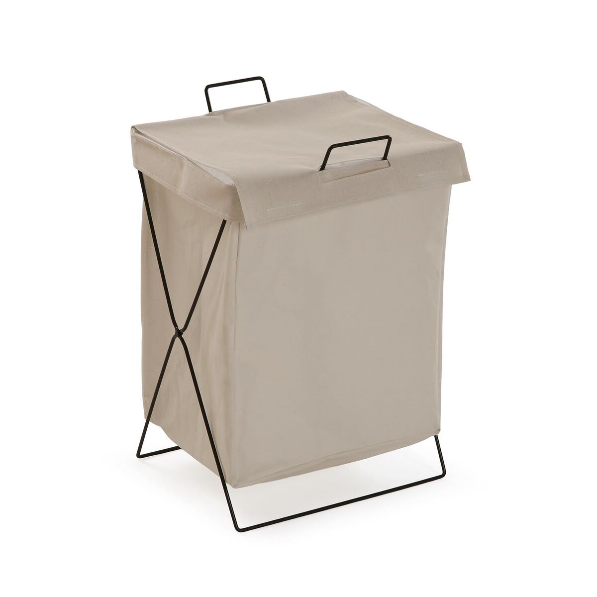 Cesto de Roupa Suja Versa Creme Poliéster Metal Polietileno 35 X 48 X 30 CM