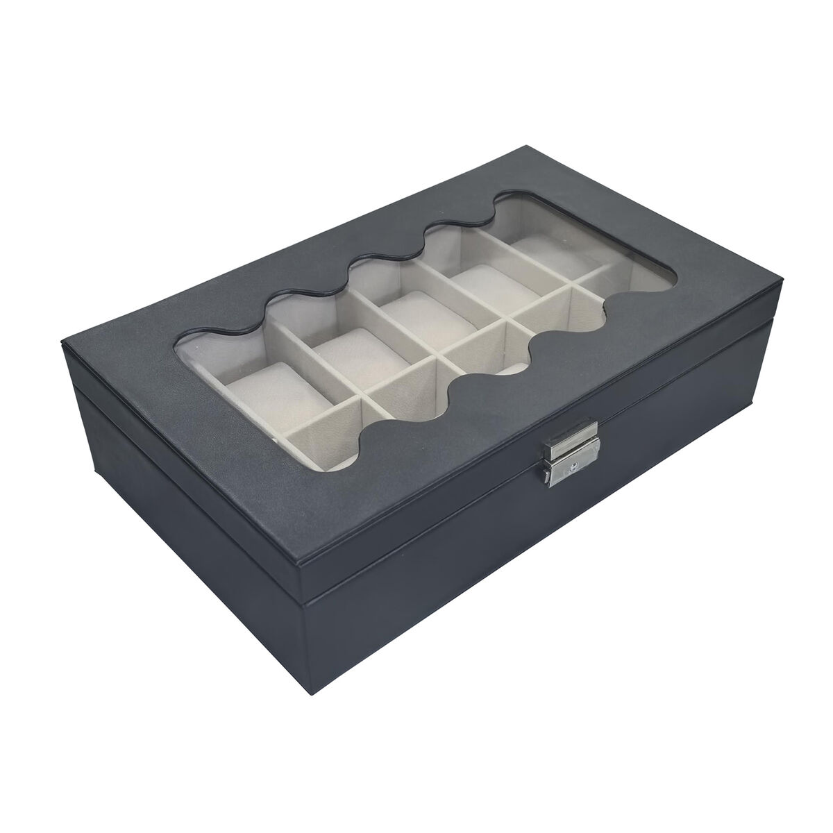 Caixa para relógios Versa Preto Poliuretano Papel Espelho Madeira MDF 20 x 8,5 x 32,5 cm