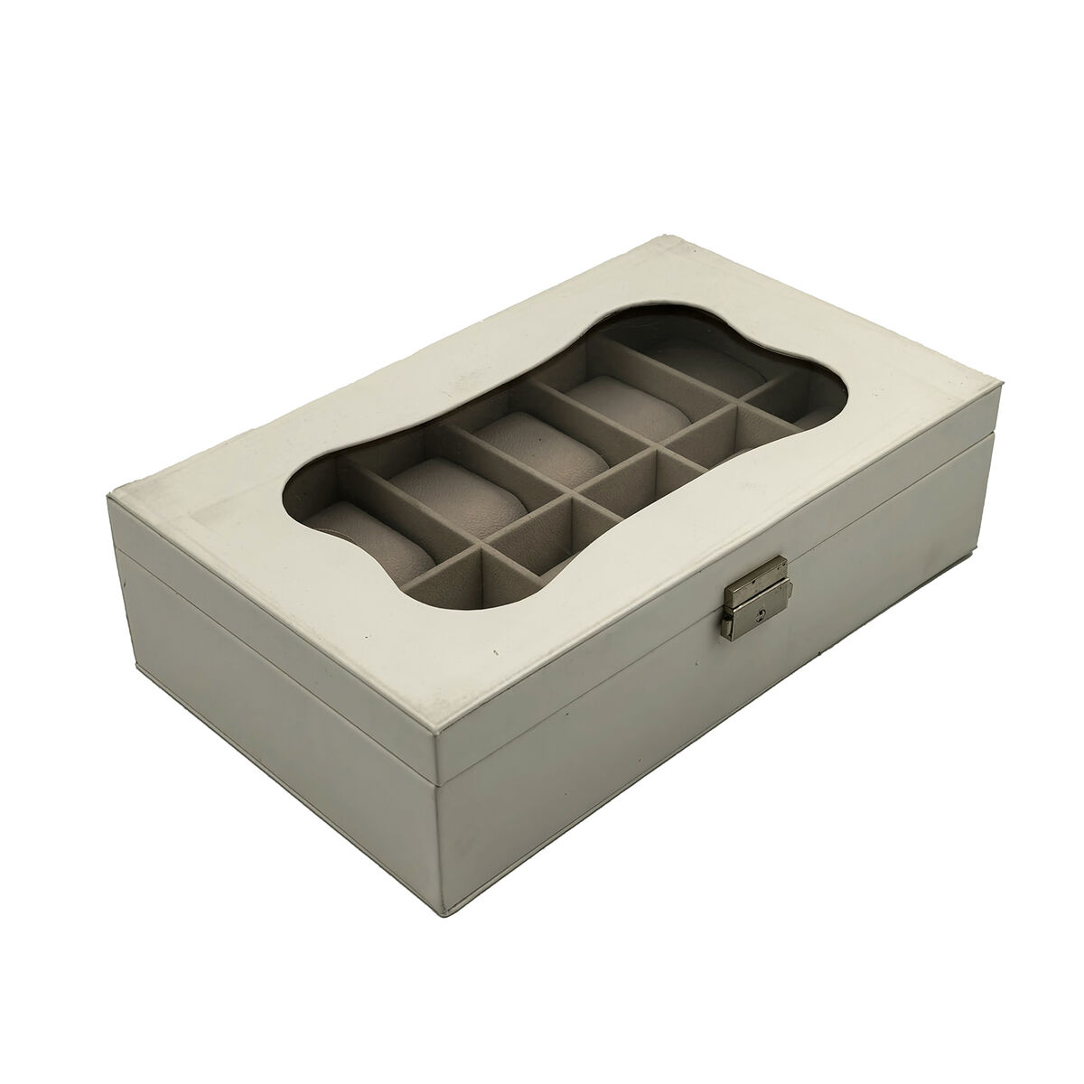 Caixa para relógios Versa Branco Poliuretano Papel Espelho Madeira MDF 20 x 8,5 x 32,5 cm