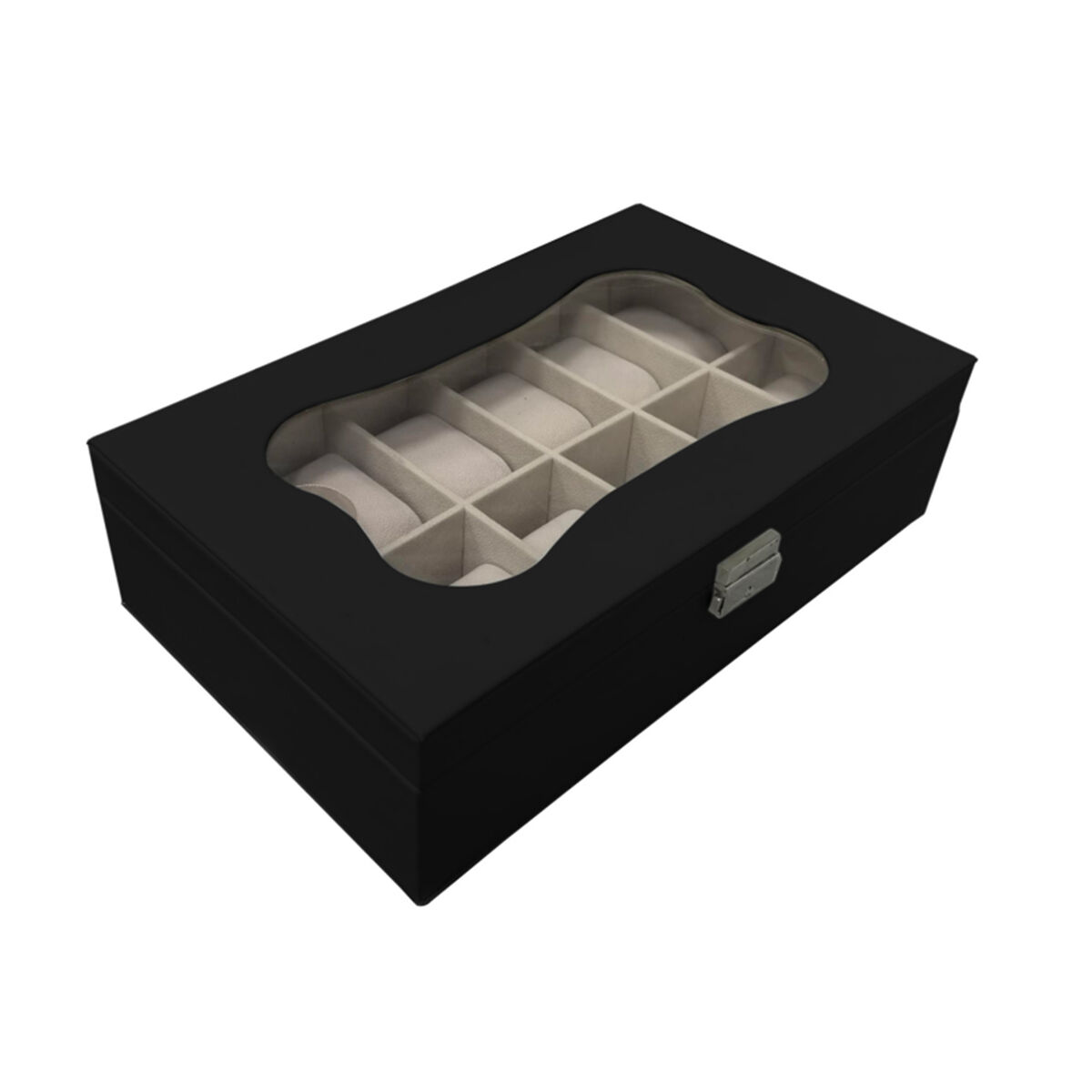 Caixa para relógios Versa Preto Poliuretano Papel Espelho Madeira MDF 20 x 8,5 x 32,5 cm