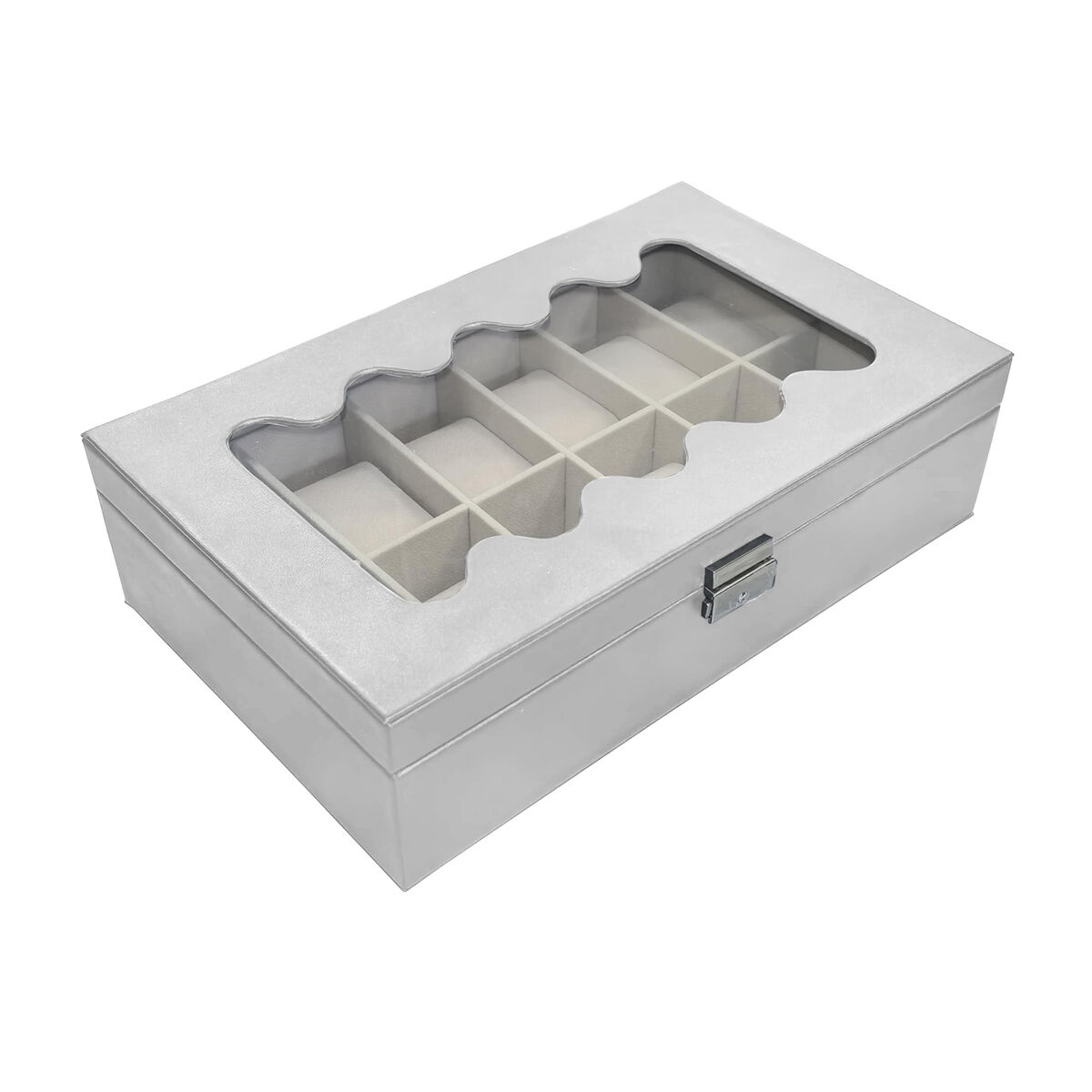Caixa para relógios Versa Branco Poliuretano Papel Espelho Madeira MDF 20 x 8,5 x 32,5 cm