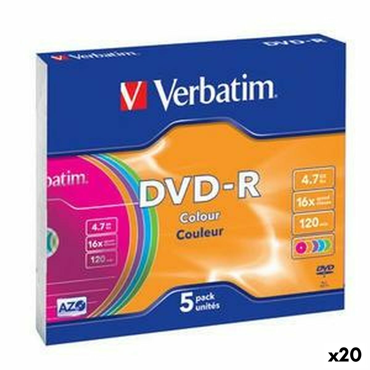 DVD-R Verbatim Colour 4,7 GB 16x 5 Peças (20 Unidades)