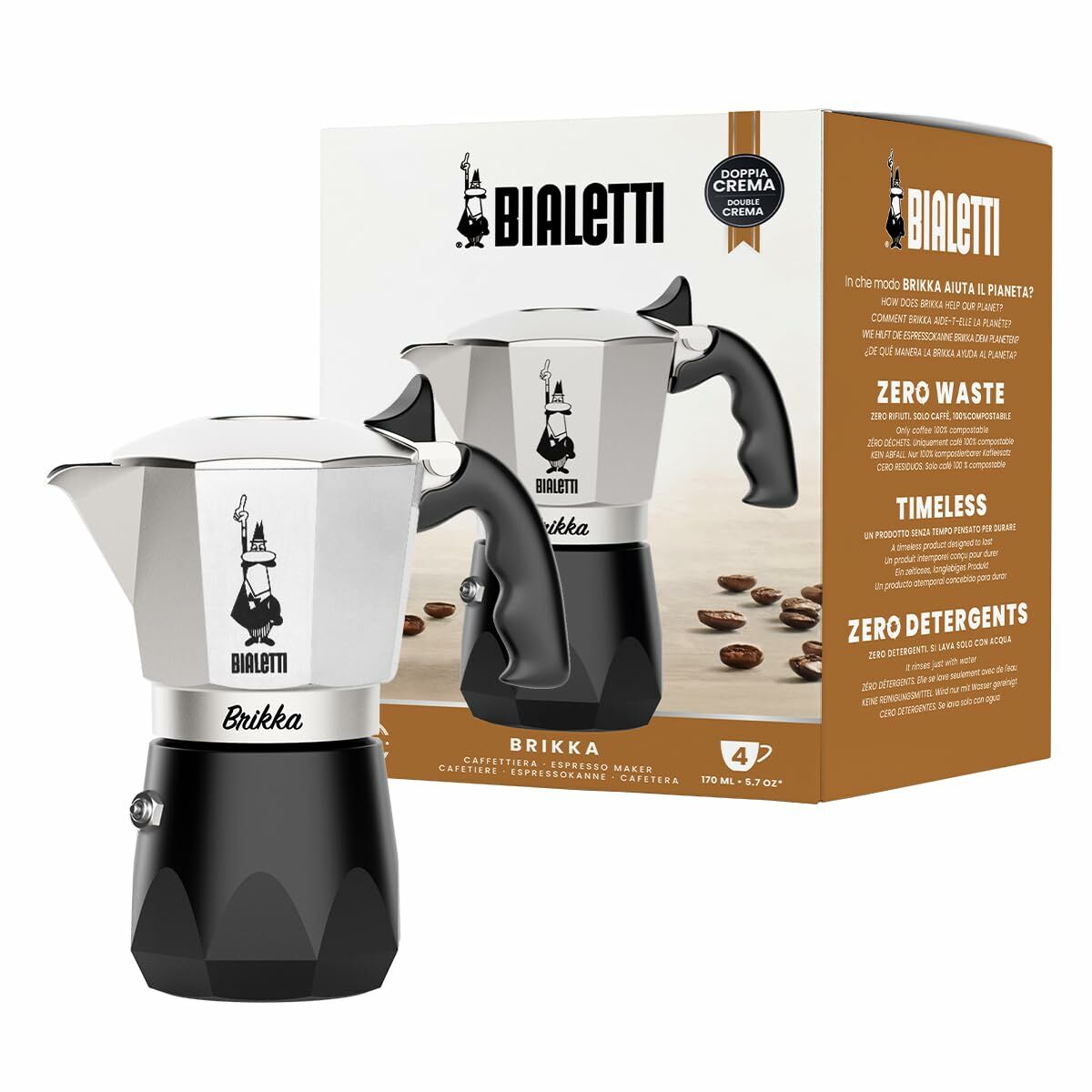 Cafeteira Italiana Bialetti BRIKKA Alumínio 4 Kopjes