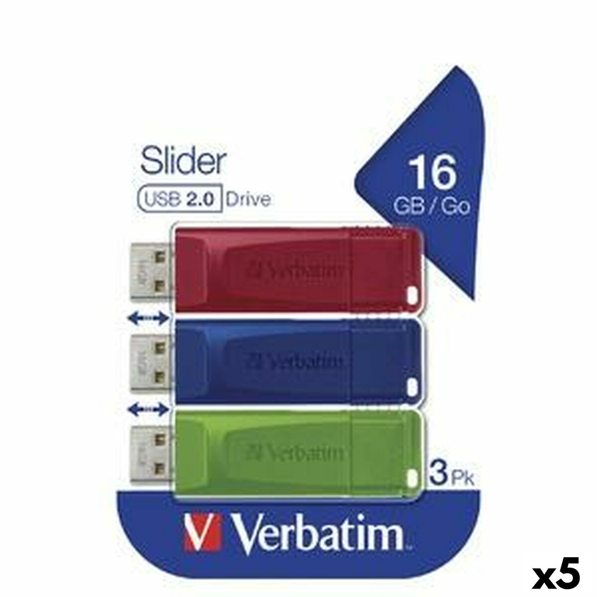 Memória USB Verbatim SLIDER Multicolor 16 GB 3 Peças (5 Unidades)