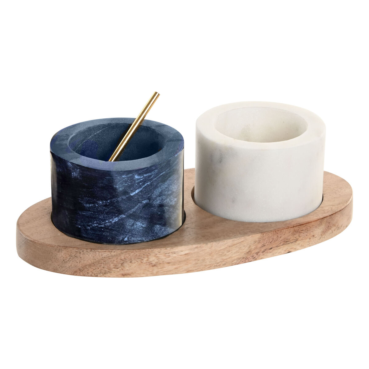 Saleiro e Pimenteiro Home ESPRIT Branco Preto Natural Aço inoxidável Acácia 20 X 10 X 7,6 CM