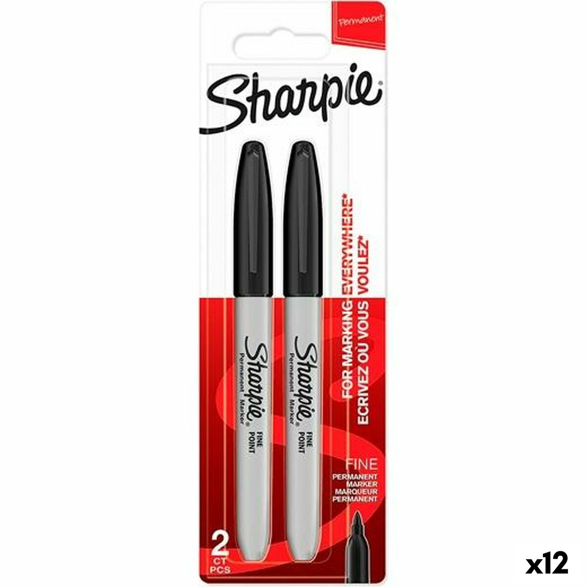 Conjunto de Canetas de Feltro Sharpie Preto 2 Peças (12 Unidades)