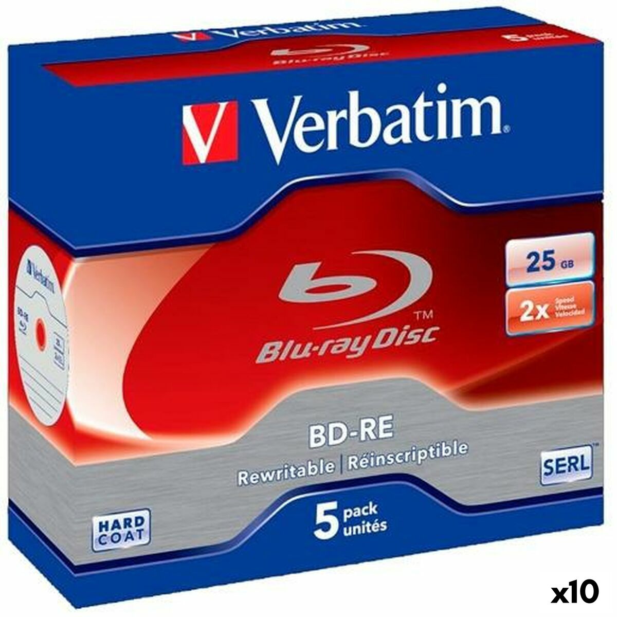 Blu-ray BD-RE Verbatim 25 GB 6x 5 Peças (10 Unidades)