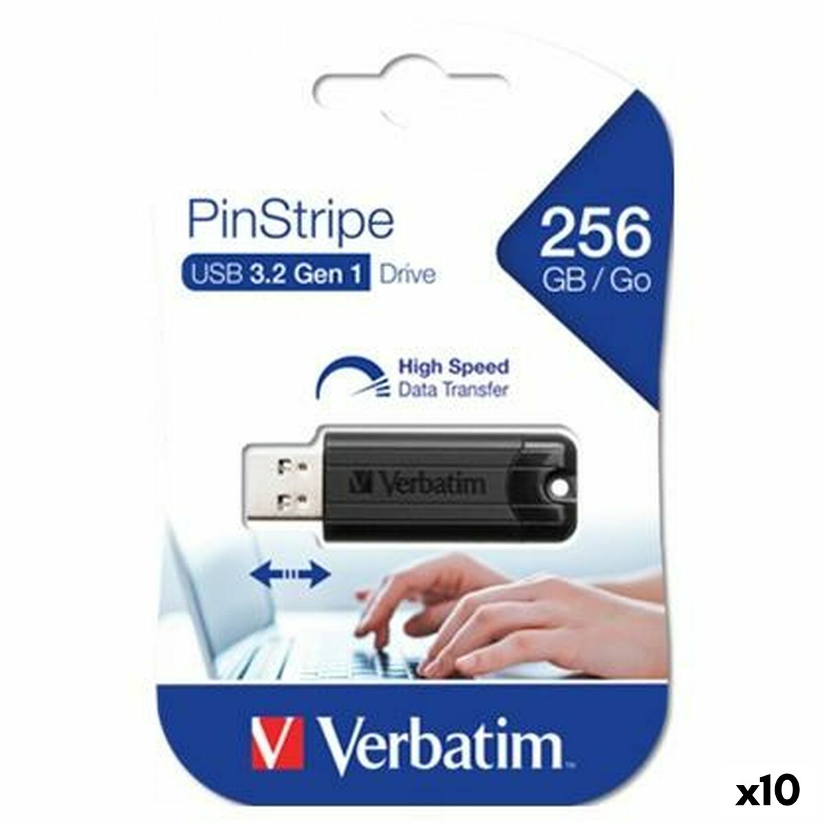 Memória USB Verbatim PINSTRIPE Preto 256 GB (10 Unidades)