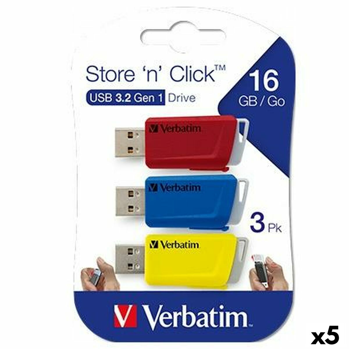 Memória USB Verbatim STORE´N´CLICK Multicolor 16 GB 3 Peças (5 Unidades)