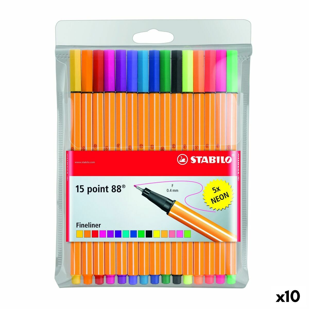 Conjunto de Canetas de Feltro Stabilo POINT 88 Multicolor 15 Peças (10 Unidades)