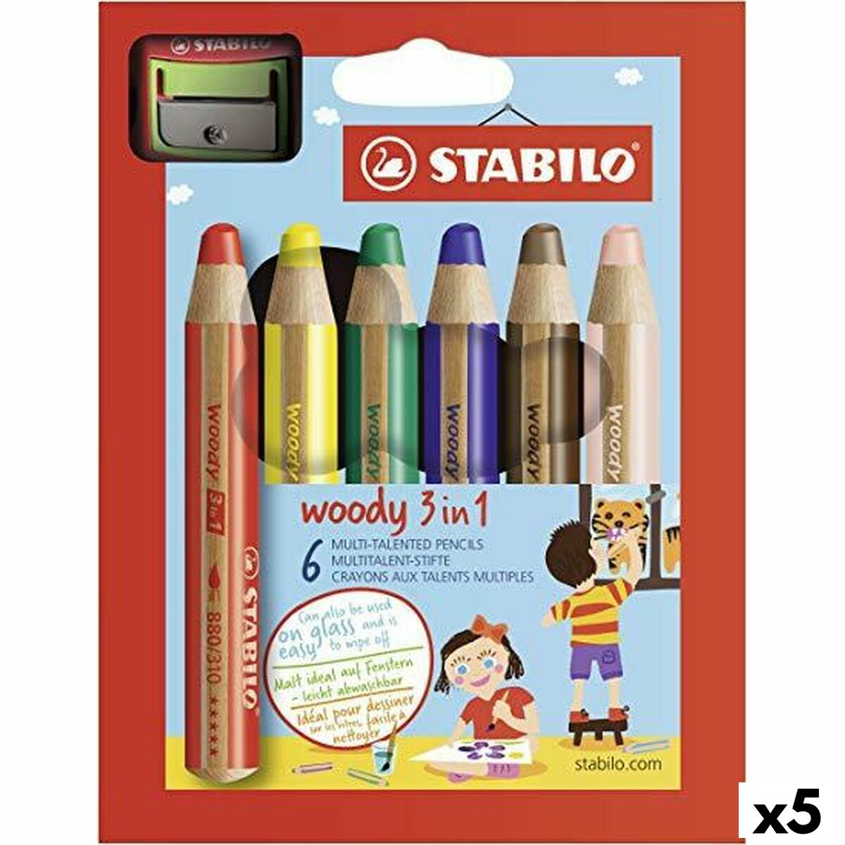 Lápis de cores Stabilo Woody Multicolor 6 Peças (5 Unidades)