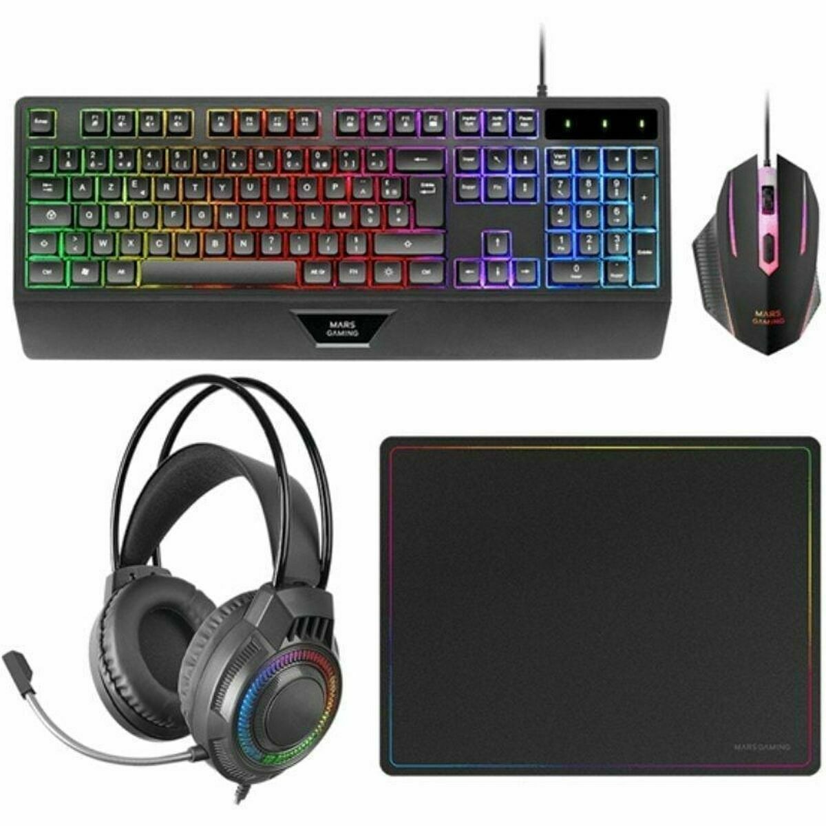 Teclado e Rato Mars Gaming MCP124PROES Preto Multicolor Qwerty espanhol