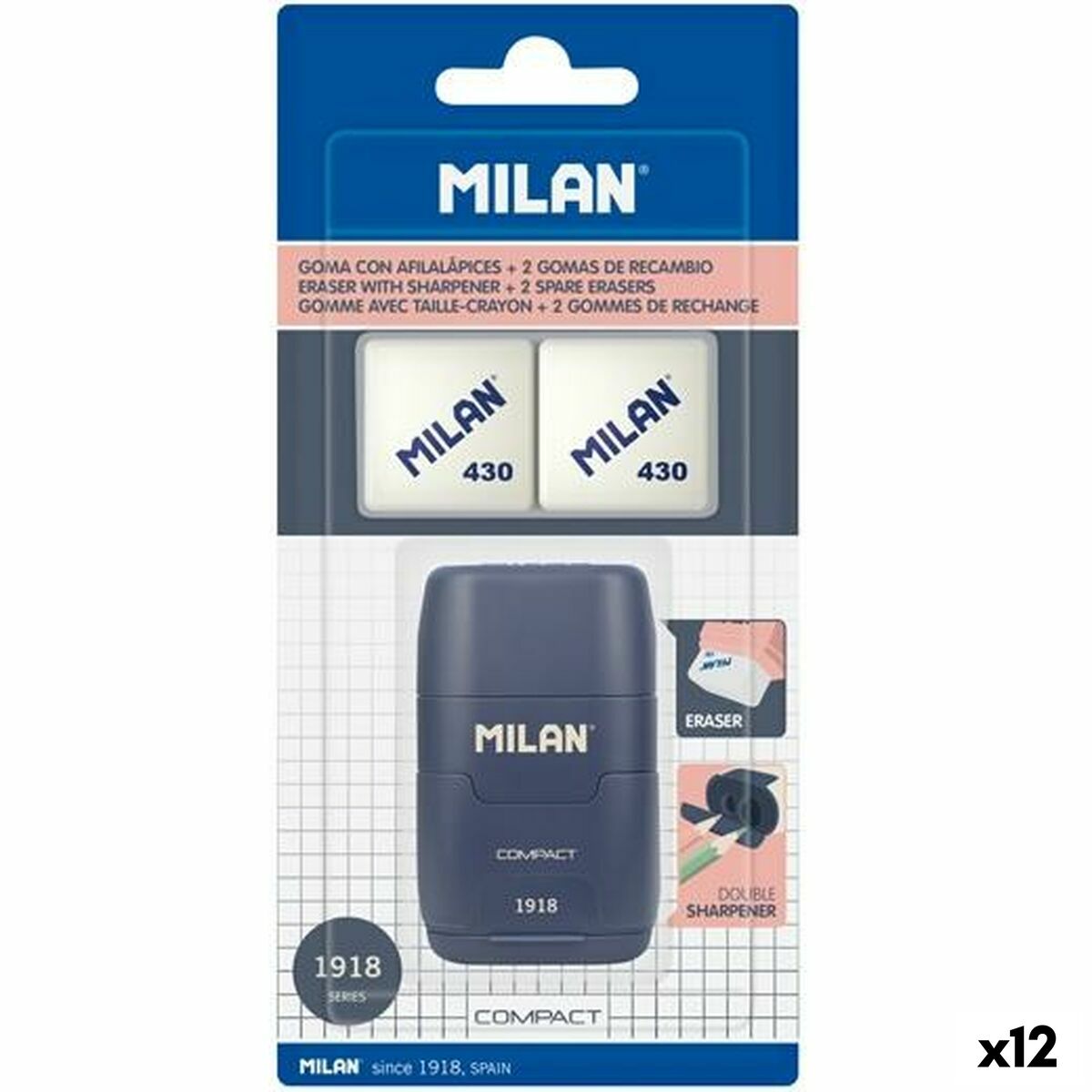 Porta-borrachas Milan Azul Afia-lápis (12 Unidades)