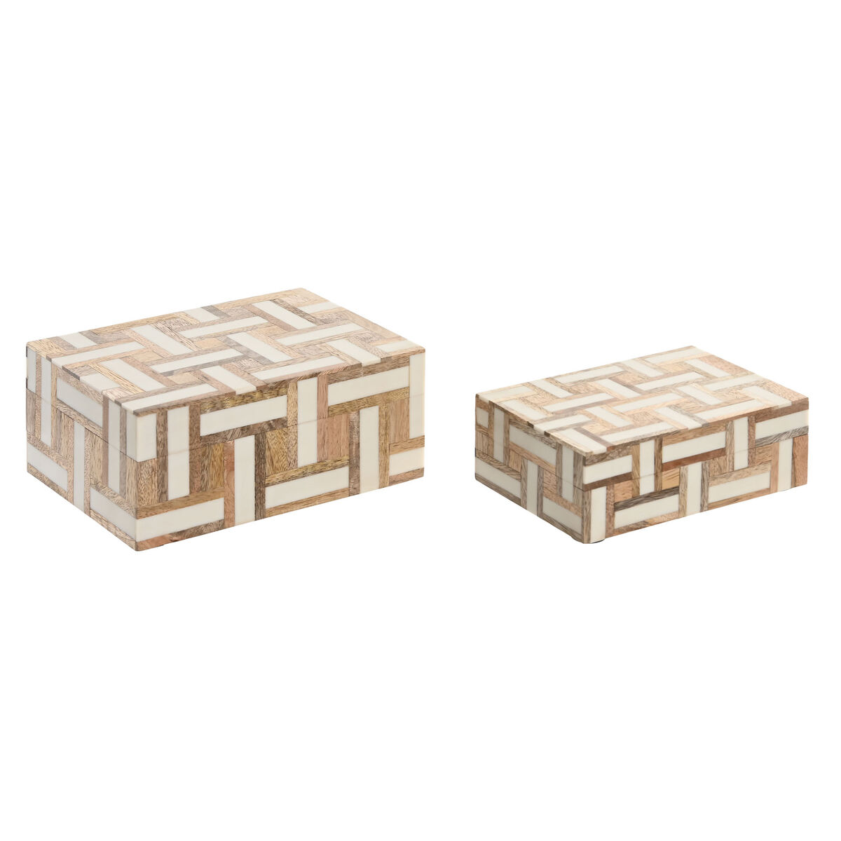 Guarda-Joias Home ESPRIT Branco Natural Resina Madeira de mangueira 18 x 13 x 7,5 cm (2 Peças)