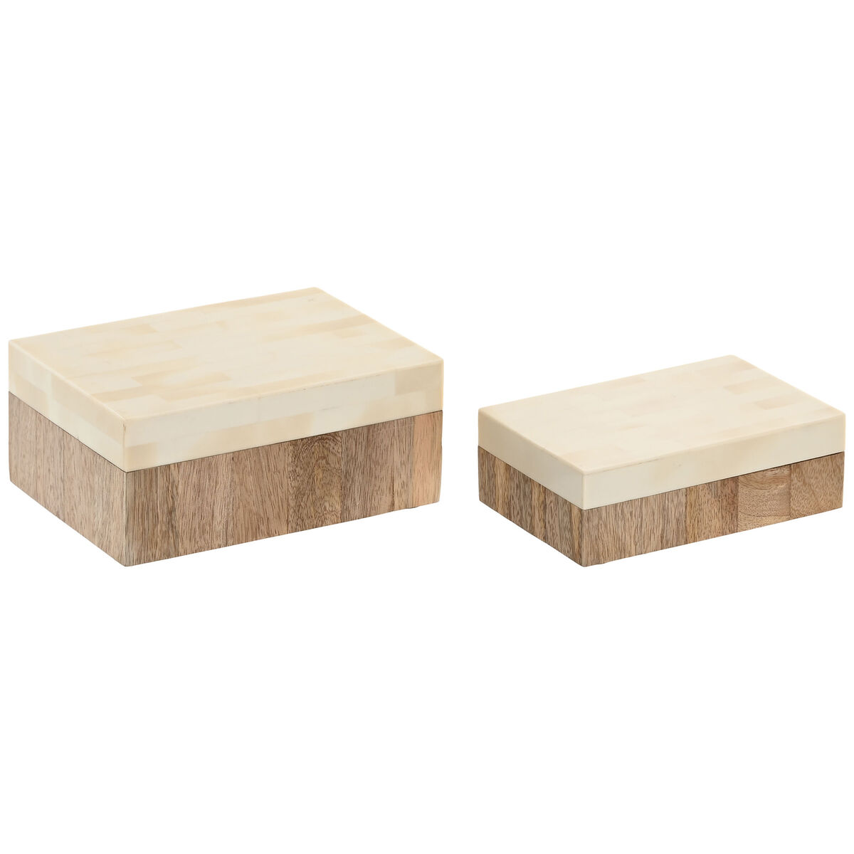 Guarda-Joias Home ESPRIT Branco Natural Resina Madeira de mangueira 18 x 13 x 7,5 cm (2 Peças)
