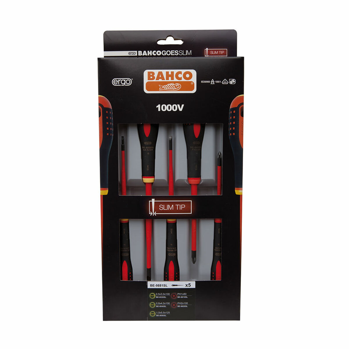 Conjunto de Chaves de Parafusos de Eletricista Bahco Phillips PH1 PH2 5 Peças