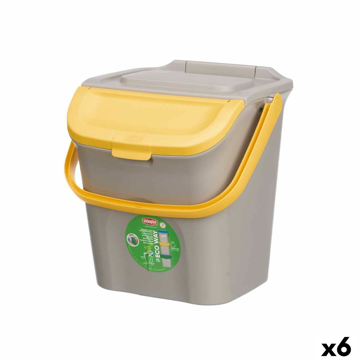 Caixote do lixo Stefanplast ECOWAY Amarelo Cinzento Polipropileno 28 L Empilhável (6 Unidades)