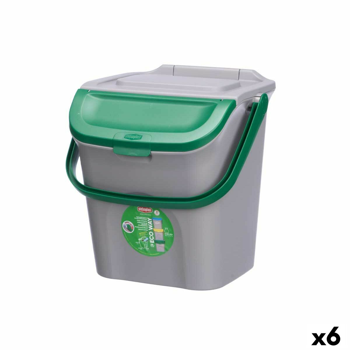 Caixote do lixo Stefanplast ECOWAY Verde Cinzento Polipropileno 28 L Empilhável (6 Unidades)