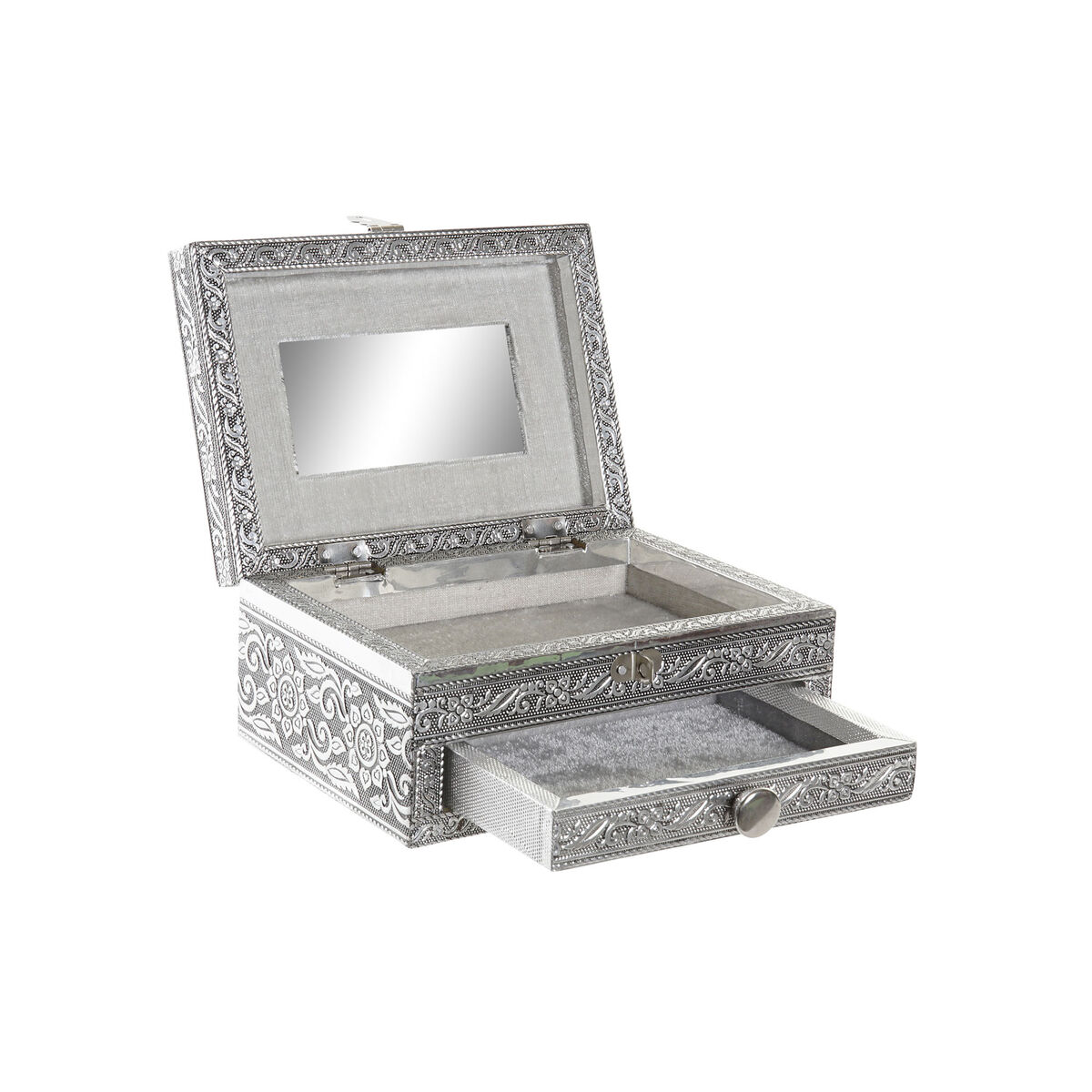 Guarda-Joias Home ESPRIT Prateado Natural Madeira Alumínio 17,5 x 12,5 x 8,5 cm