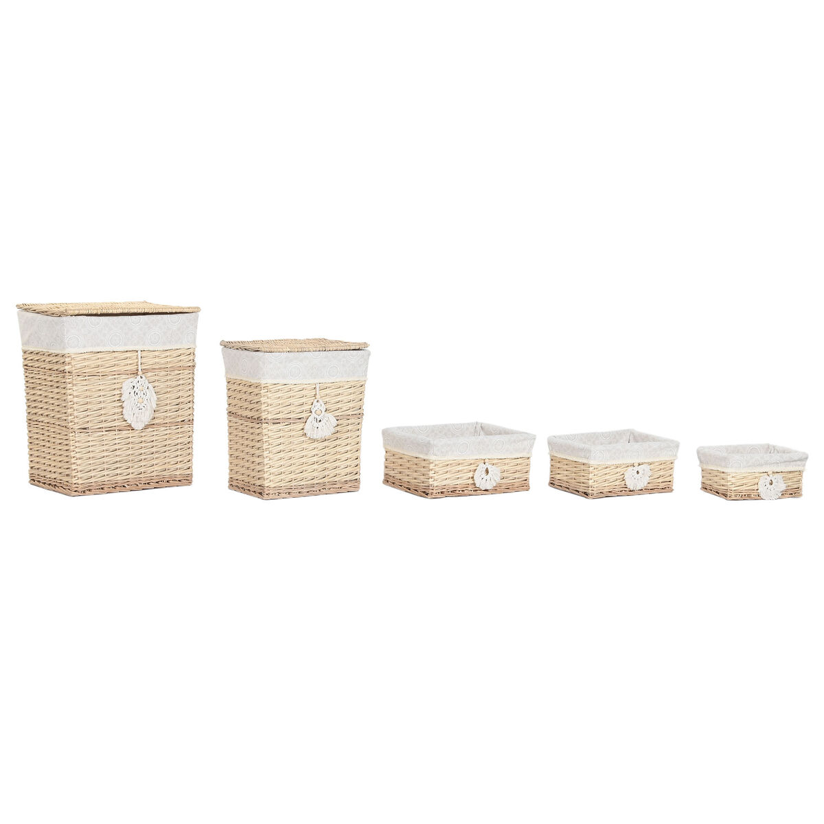 Cesto de Roupa Suja Home ESPRIT Natural vime Boho 47 x 35 x 55 cm 5 Peças