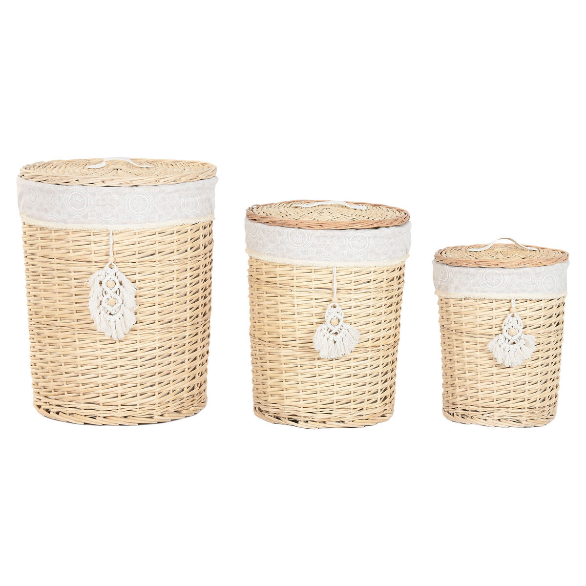 Cesto de Roupa Suja Home ESPRIT Natural vime Boho 45 x 45 x 55 cm 3 Peças