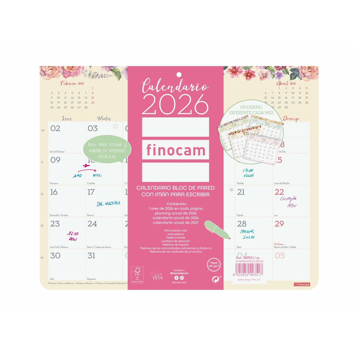 Calendário de parede Finocam Multicolor Papel 25 x 20 cm