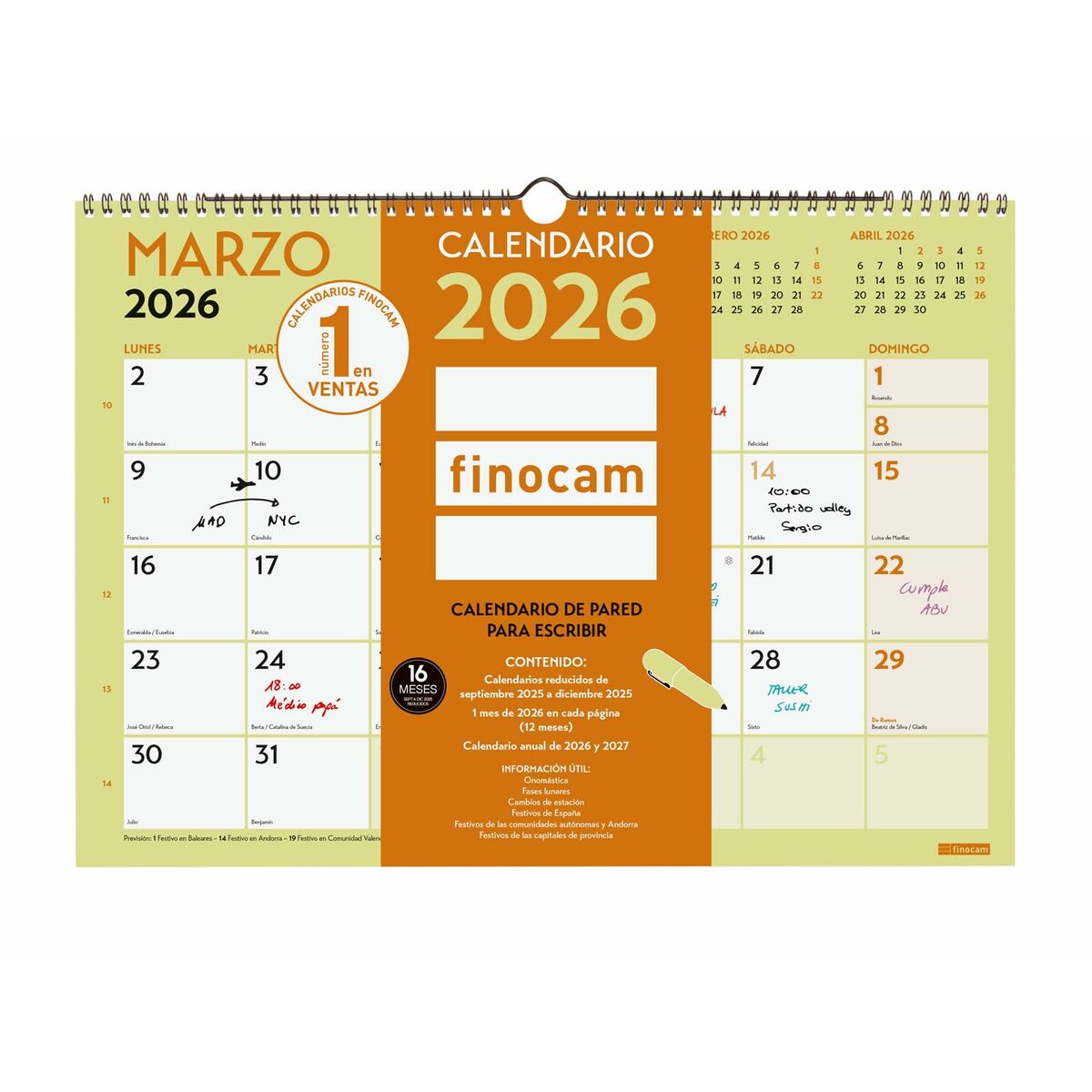 Calendário de parede Finocam Multicolor A3 Papel