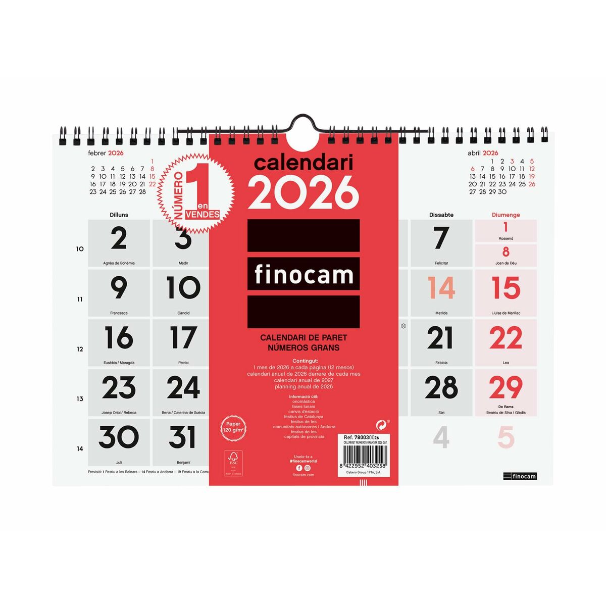 Calendário de parede Finocam A4 Papel 30 x 21 cm