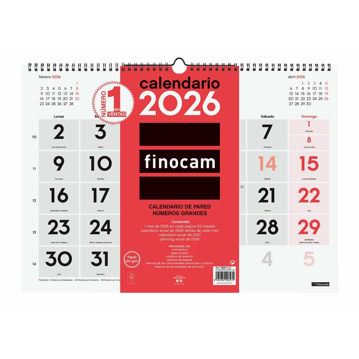 Calendário de parede Finocam Papel 43 x 31 cm