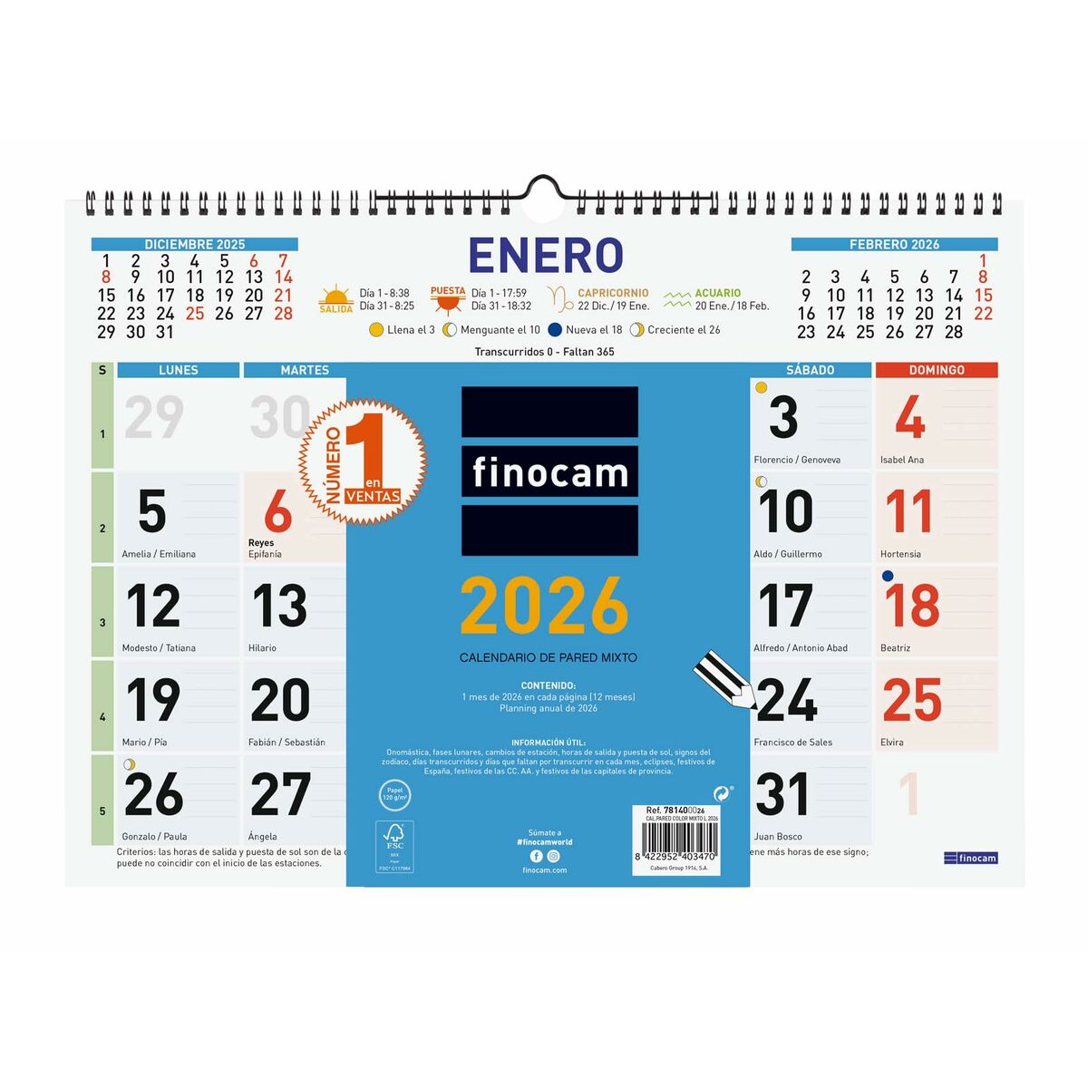 Calendário de parede Finocam Multicolor Papel 43 x 31 cm