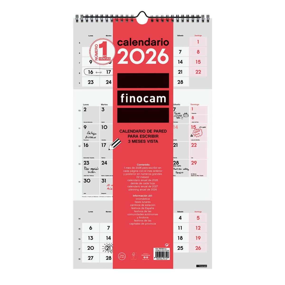 Calendário de parede Finocam Papel 23,6 x 43 cm