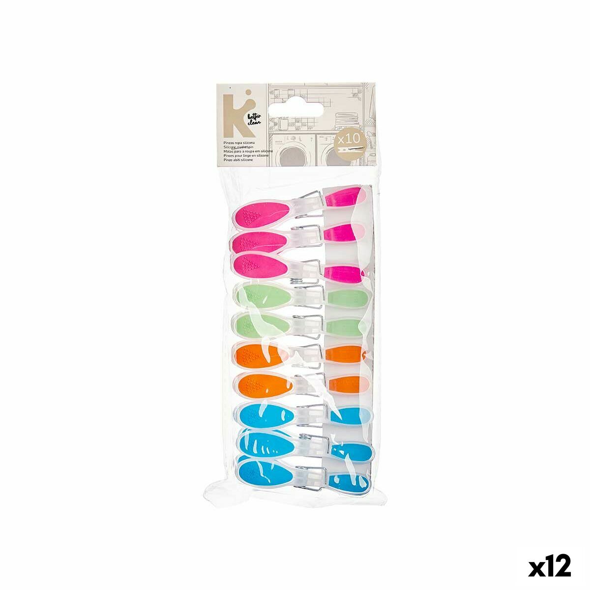 Molas da Roupa Multicolor Metal Silicone Plástico 8,5 x 4 x 1 cm (12 Unidades)