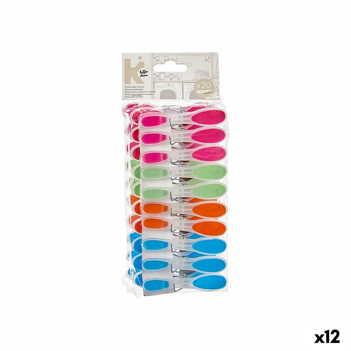 Molas da Roupa Multicolor Metal Silicone Plástico 8,3 x 3,5 cm (12 Unidades)