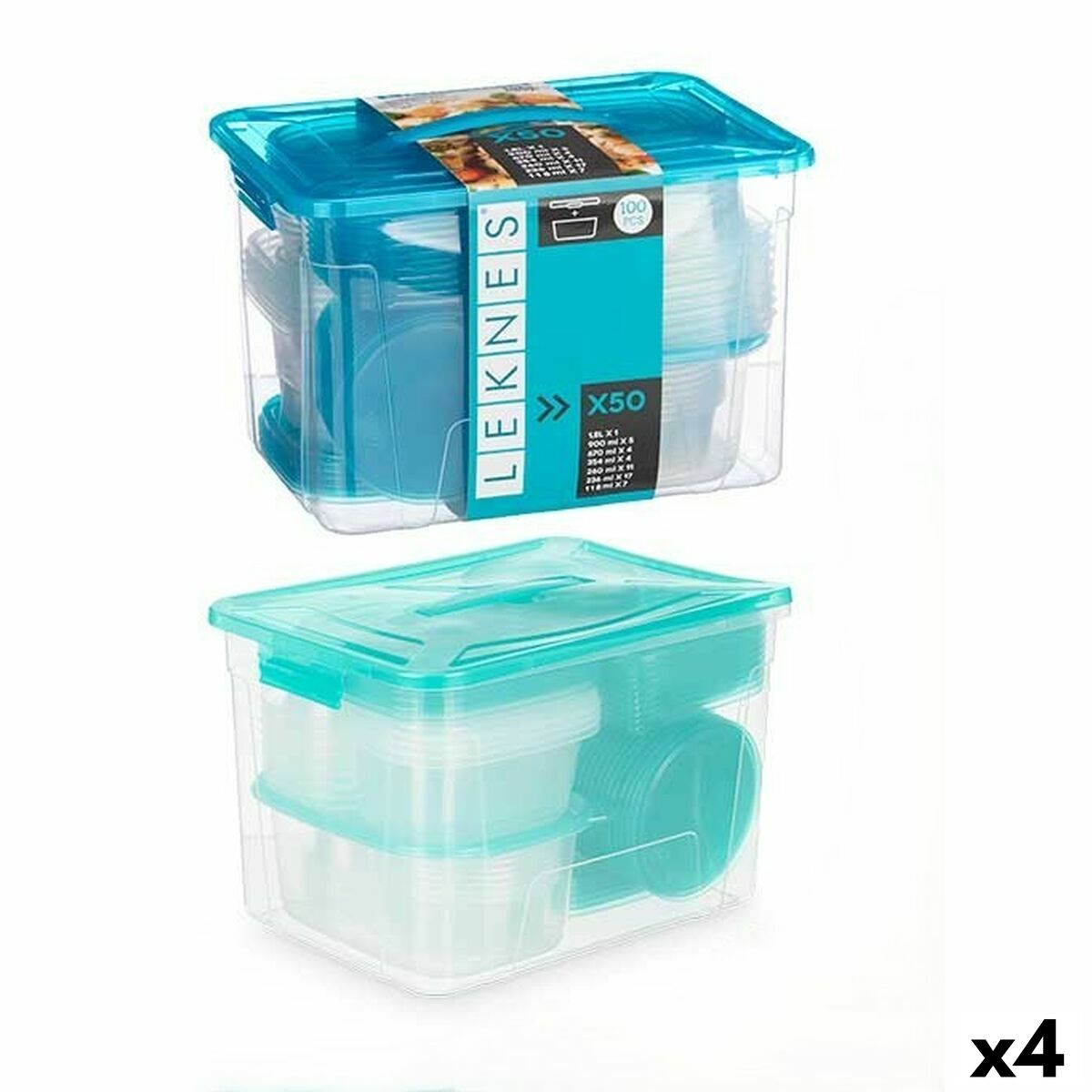 Conjunto de Lancheiras Leknes Azul Verde Polipropileno 50 Peças (4 Unidades)