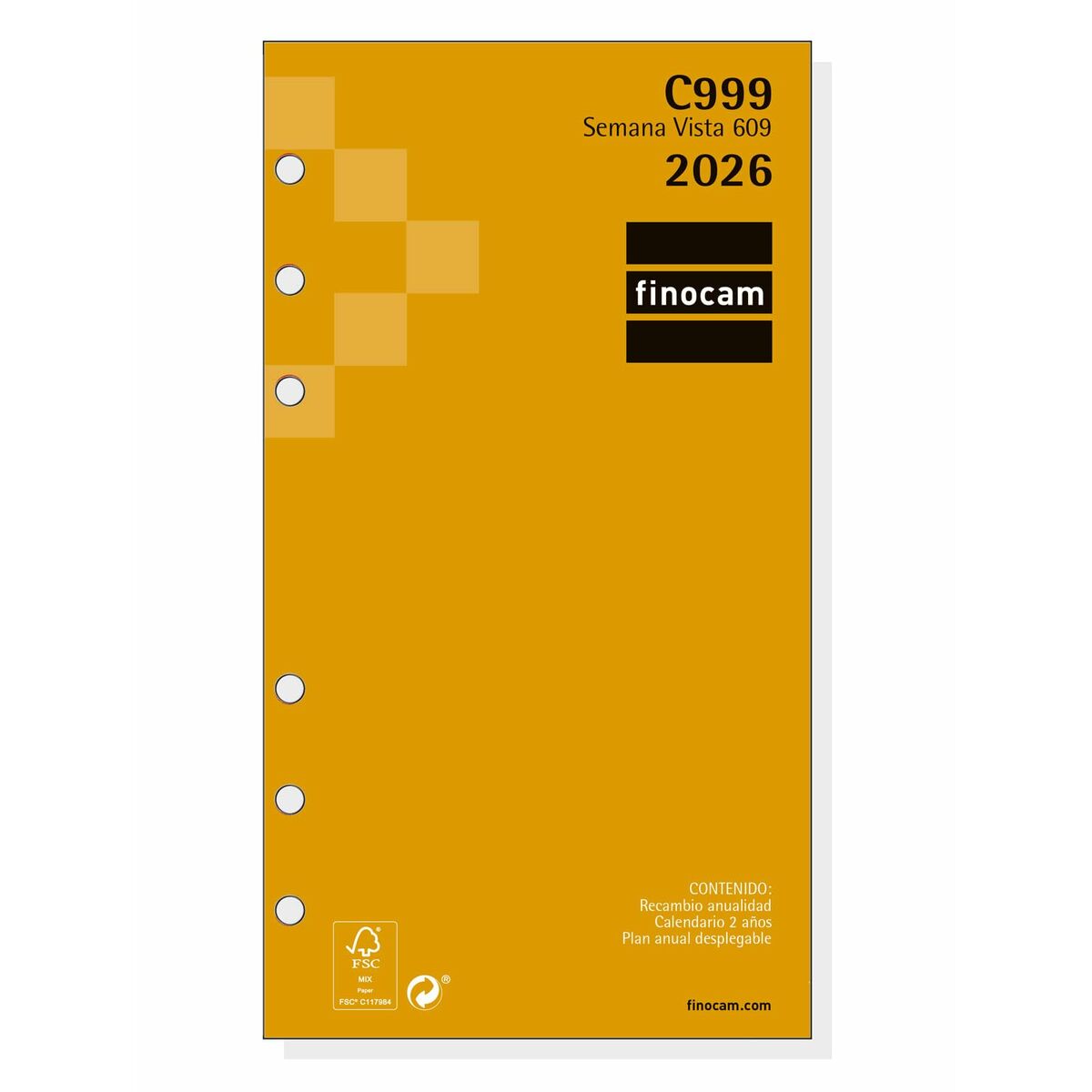 Recarga de páginas de agenda Finocam C999 2026 9,4 x 17,1 cm