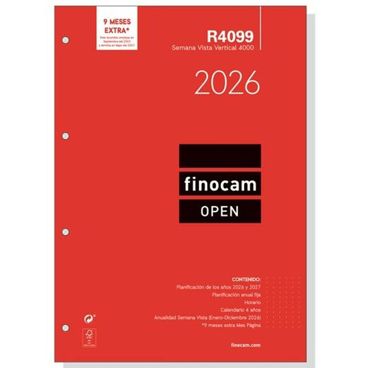 Recarga de páginas de agenda Finocam OPEN R4099 A4 2026 21 x 29,7 cm